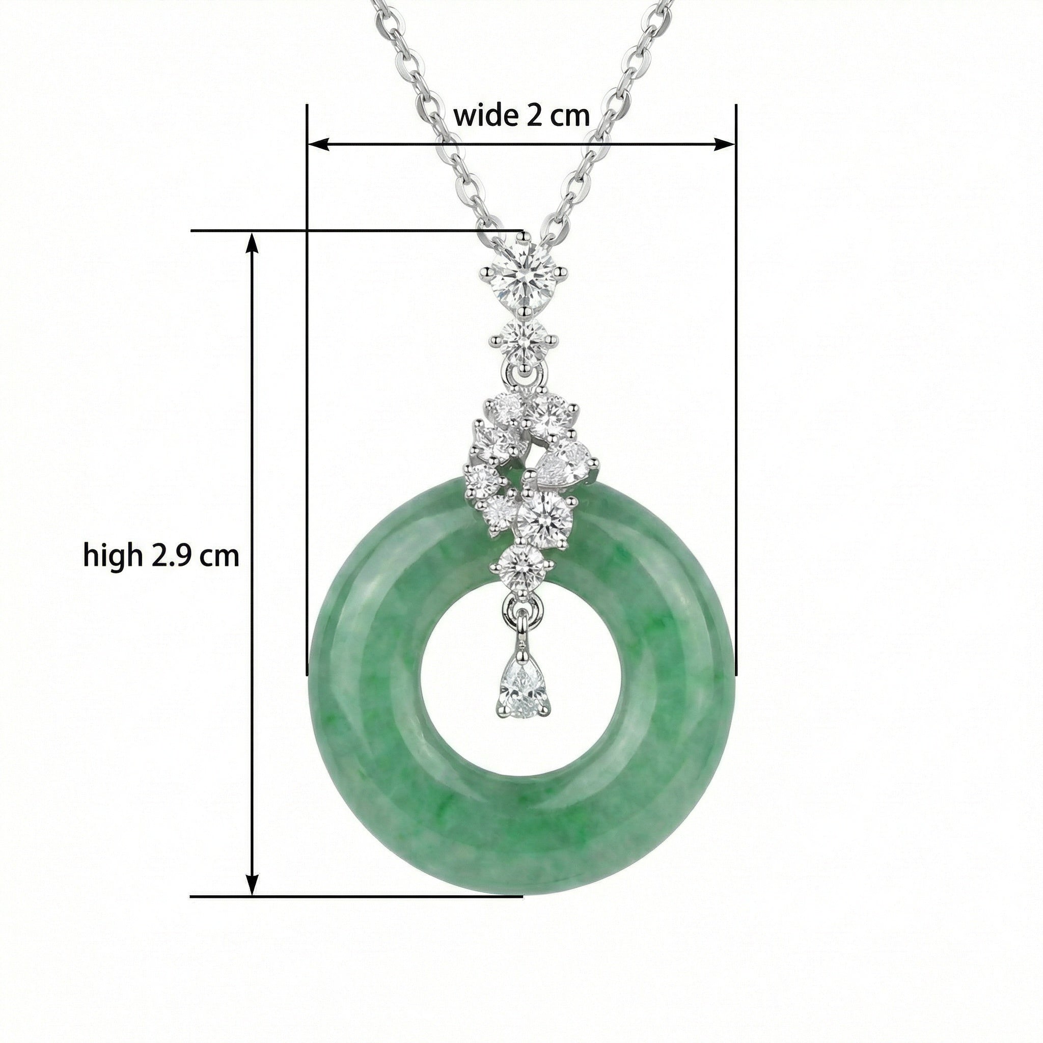 925 Sterling Silver Elegant Green Jadeite Pi Disc Pendant Necklace with Dazzling Diamond Accents