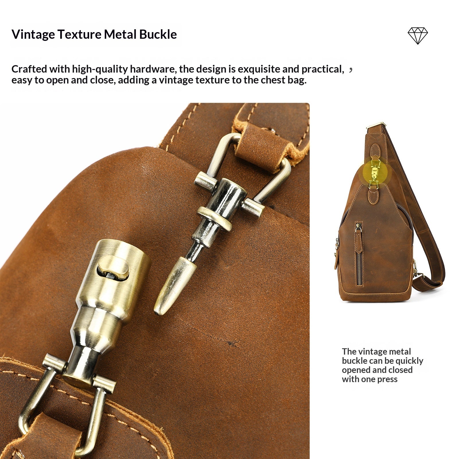 Ma Pi Mens Chest Bag Genuine Leather Vintage Lock-Clasp Front Pack Stylish Commuter Shoulder Backpack Trendy