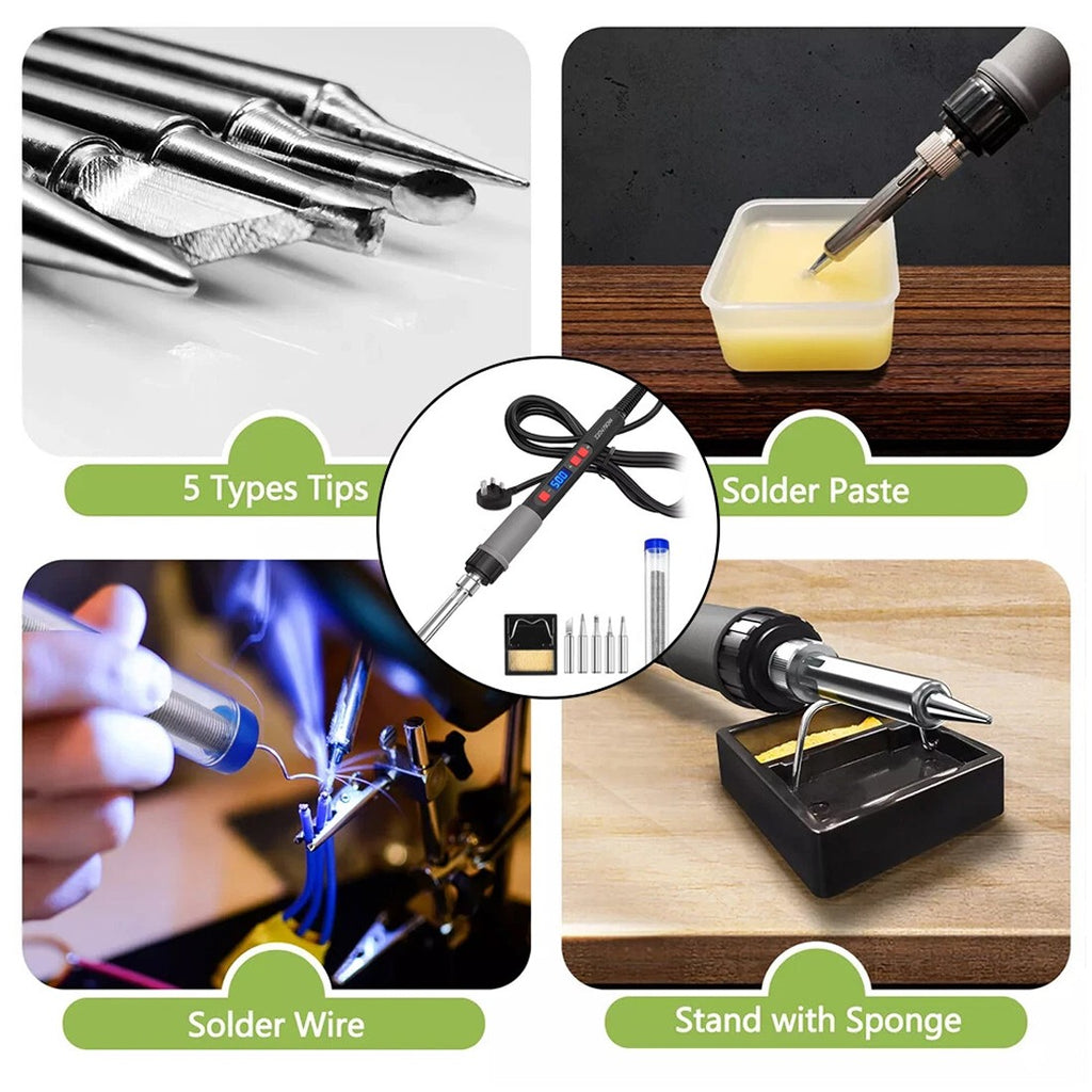 90W Soldering Iron Kit Electronics Welding Irons Solder Tools Adjustable Wire UK