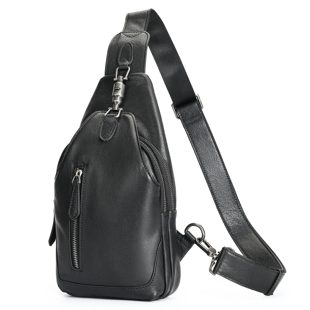 Ma Pi Mens Chest Bag Genuine Leather Vintage Lock-Clasp Front Pack Stylish Commuter Shoulder Backpack Trendy