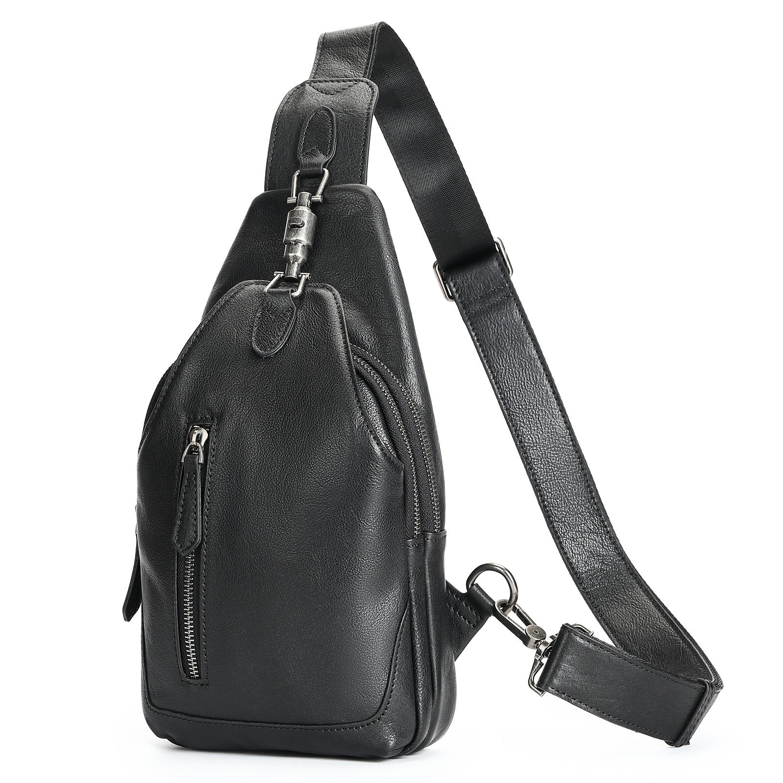 Ma Pi Mens Chest Bag Genuine Leather Vintage Lock-Clasp Front Pack Stylish Commuter Shoulder Backpack Trendy