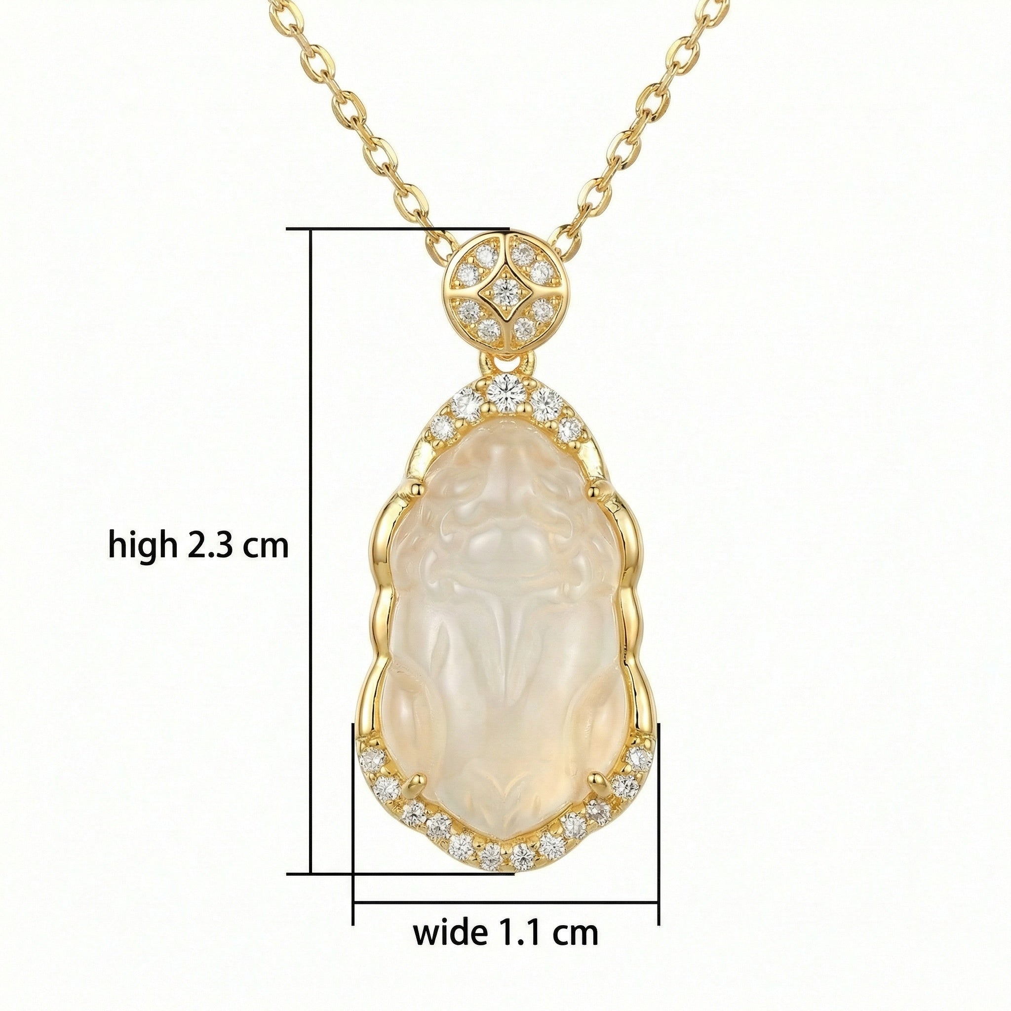 925 Sterling Silver Elegant Carved Translucent Gemstone Pi Xiu Necklace with Shimmering Diamond Accents